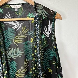 Terra & Sky Green Black Tropical Print Sheer Cover Up Size 1X